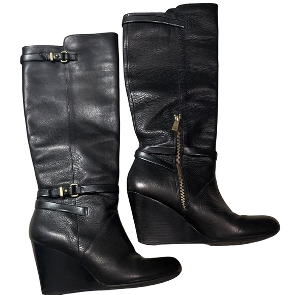 Coach Leather Tall Wedge Boots - Picture 2 of 10